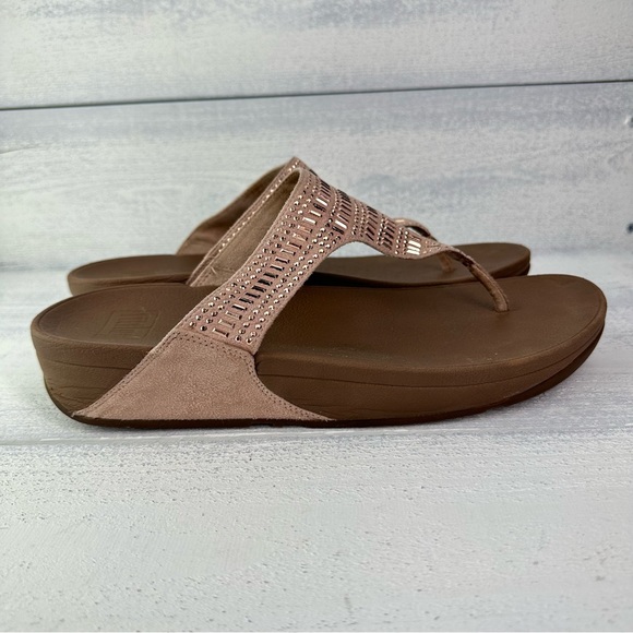 Fitflop Shoes - Fitflop Incastone Jeweled Thong Sandals Beige L85-137 Women’s US 10